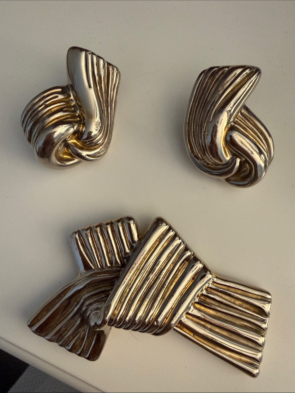 Stanley Silver-Tone Knotted Brooch and Clip-On Earrings Set